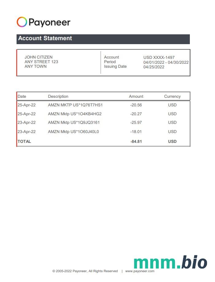USA Payoneer doc